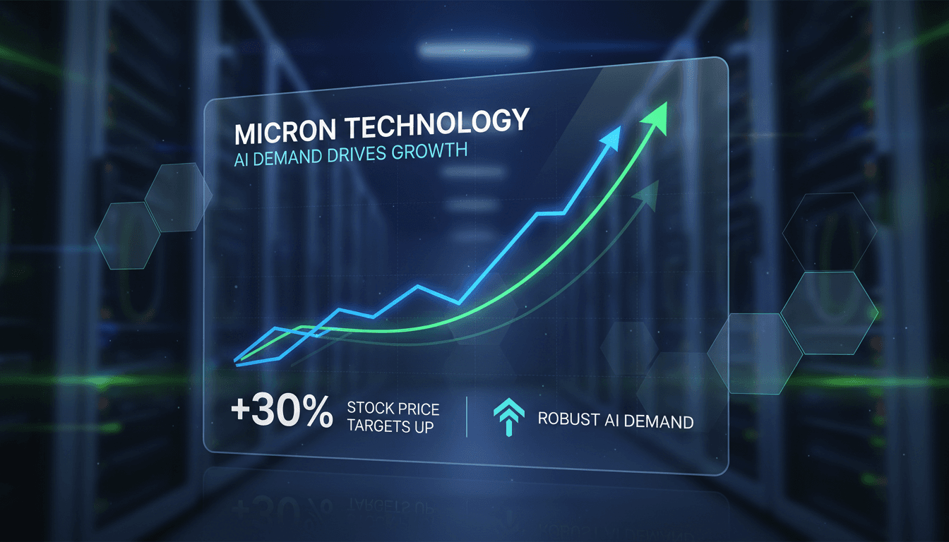 Micron Technology logo with stock market graphics