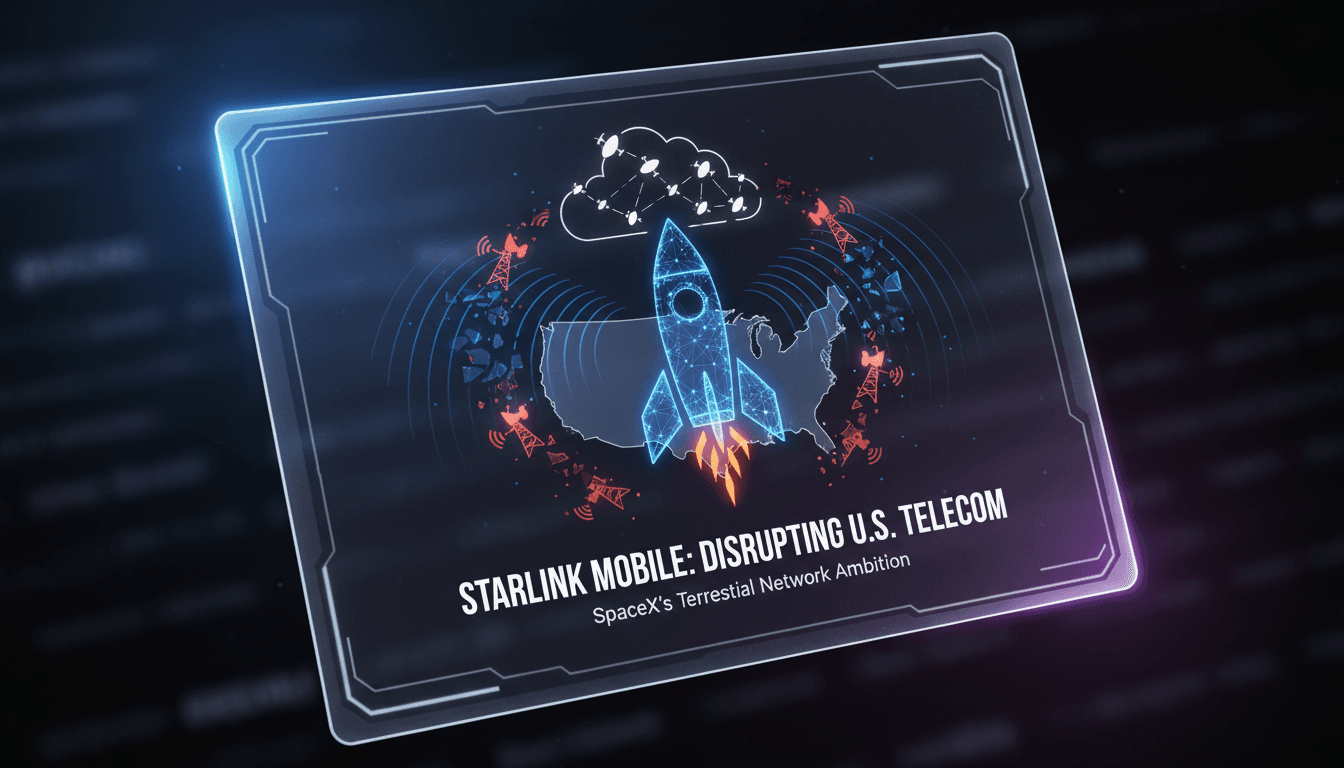 SpaceX logo with a satellite and mobile network imagery