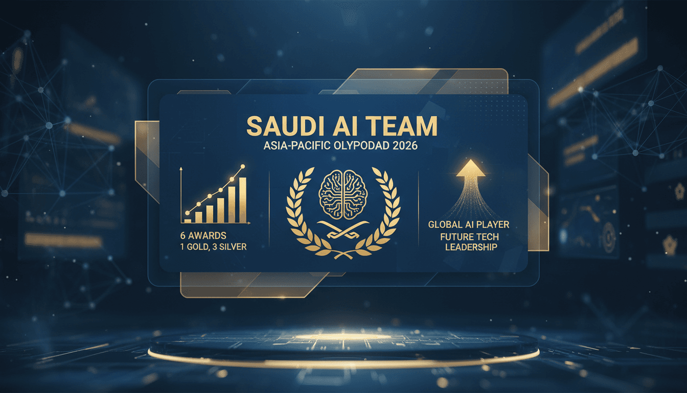 Saudi AI team celebrating their success at the Asia-Pacific Olympiad in Artificial Intelligence.