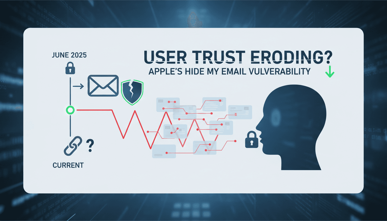 Illustration of Apple's Hide My Email feature with privacy concerns highlighted.
