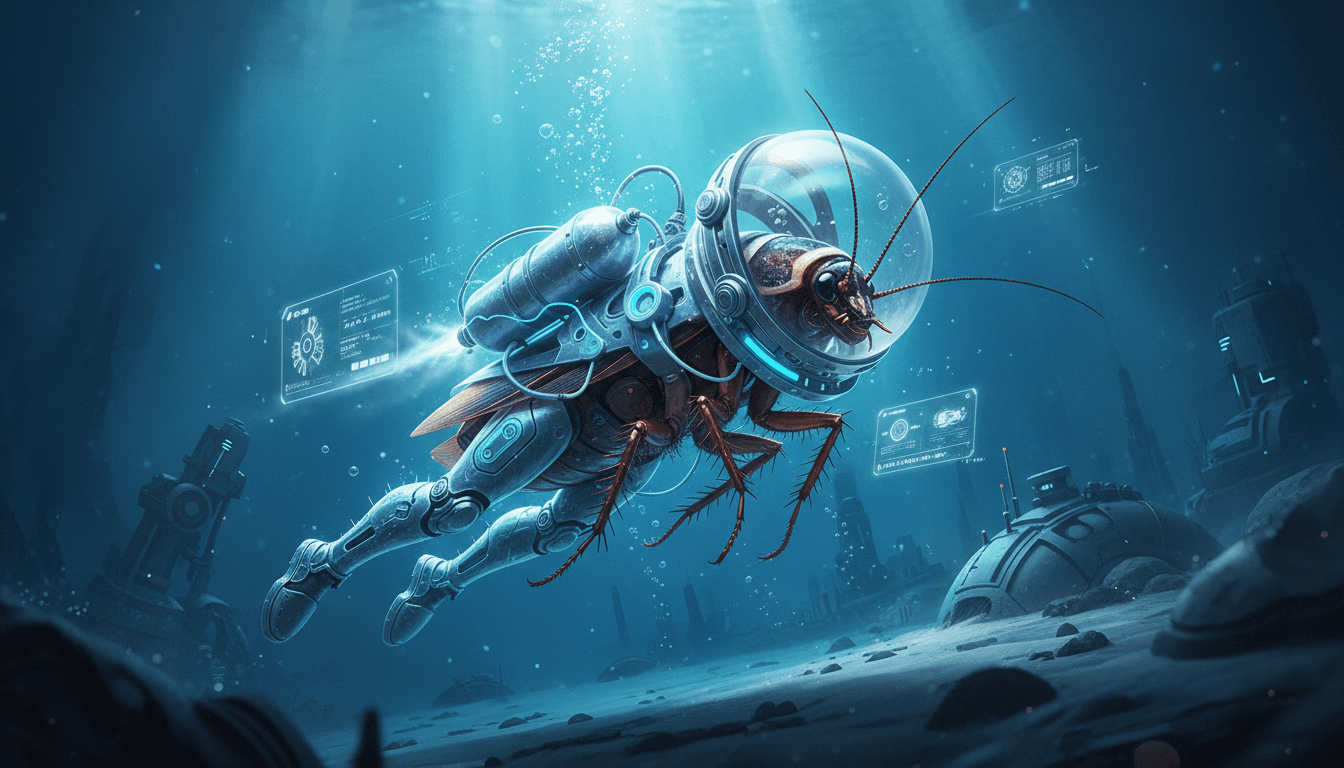 Cockroach in a diving suit demonstrating underwater capabilities