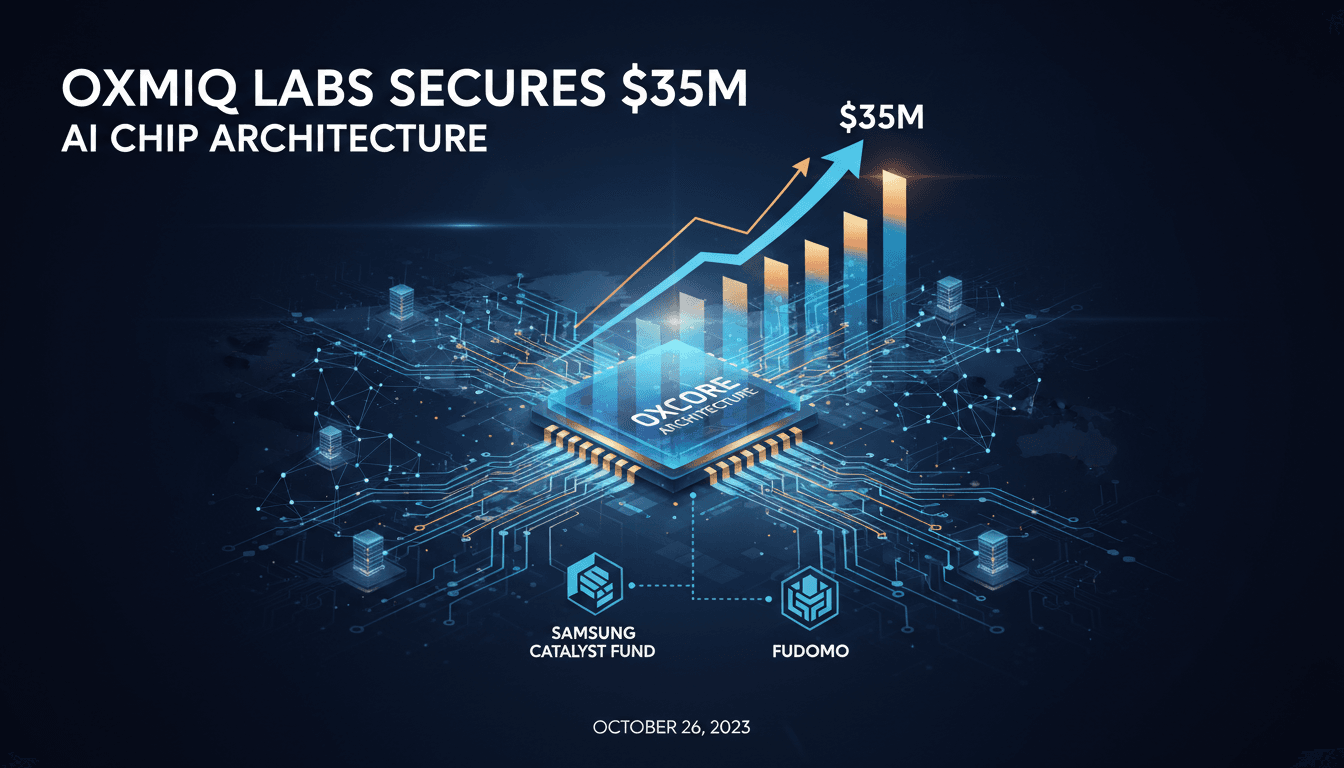 Oxmiq Labs logo with a backdrop of AI chip technology