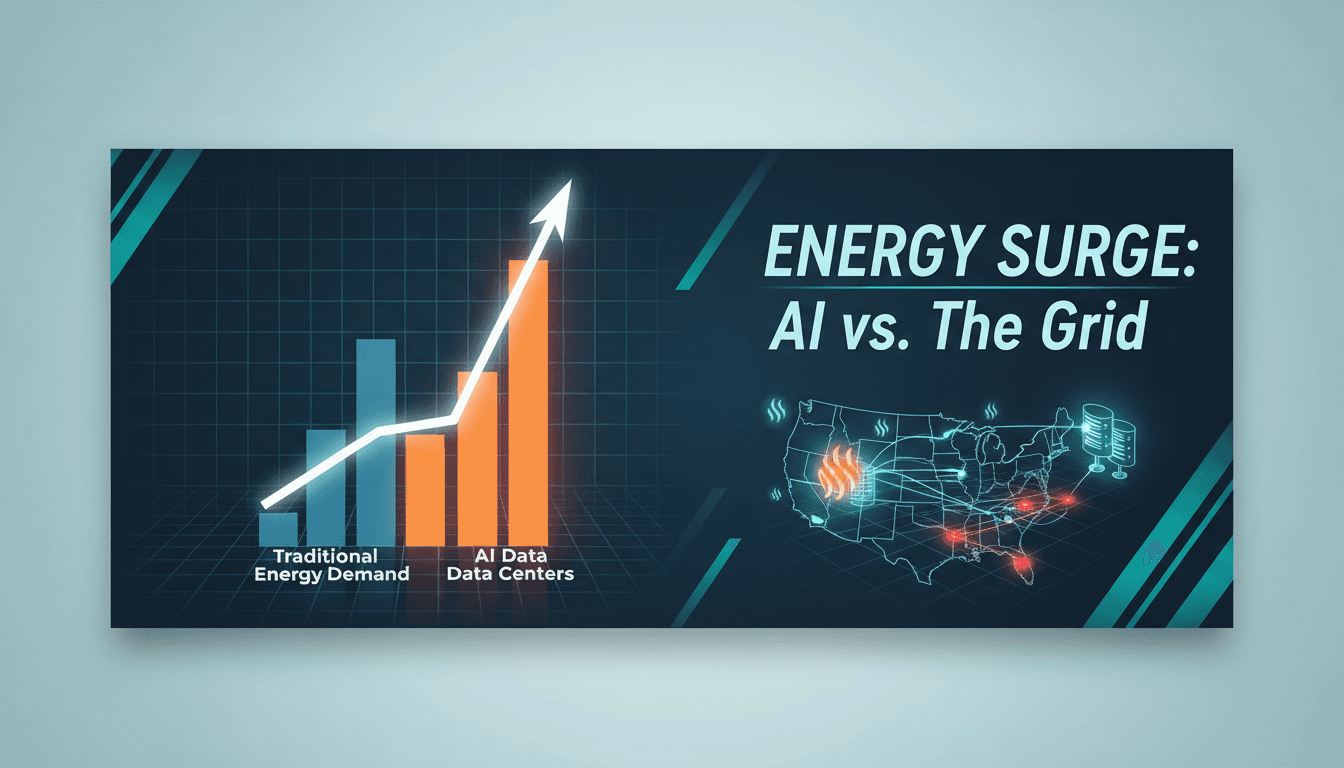 Illustration of AI data centers and their impact on energy consumption during a heatwave.