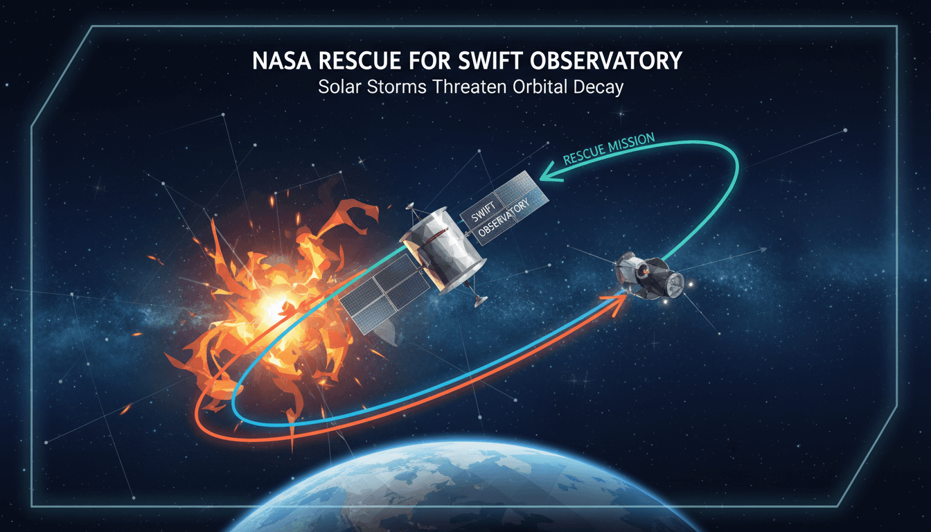 NASA spacecraft launched to rescue the Swift Observatory from solar storm threats.