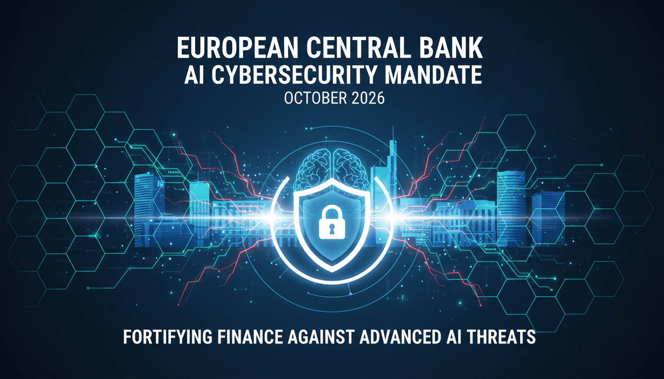 Illustration of cybersecurity measures in the financial sector against AI threats.