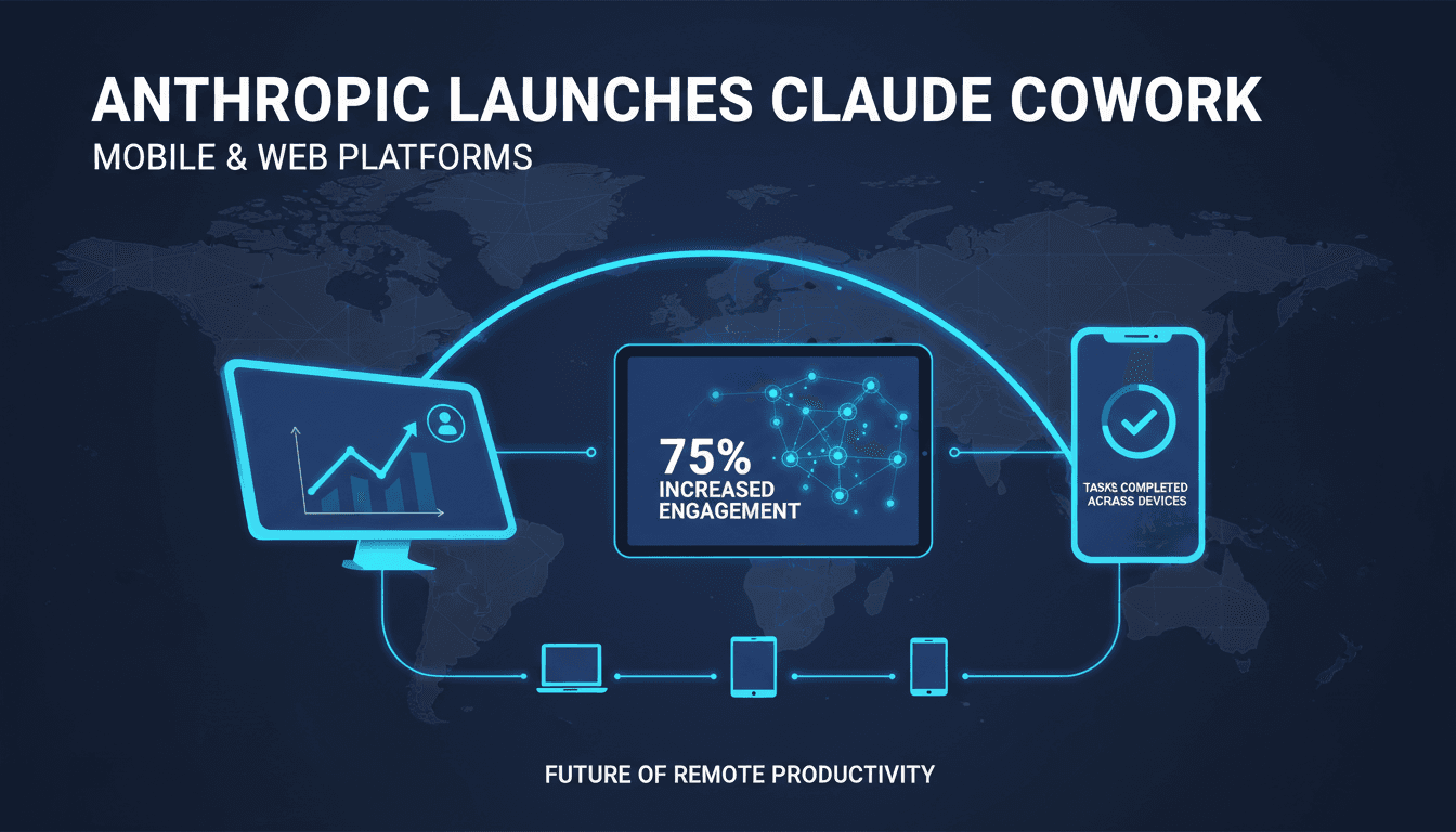 Claude Cowork mobile and web interface showcasing task management features.