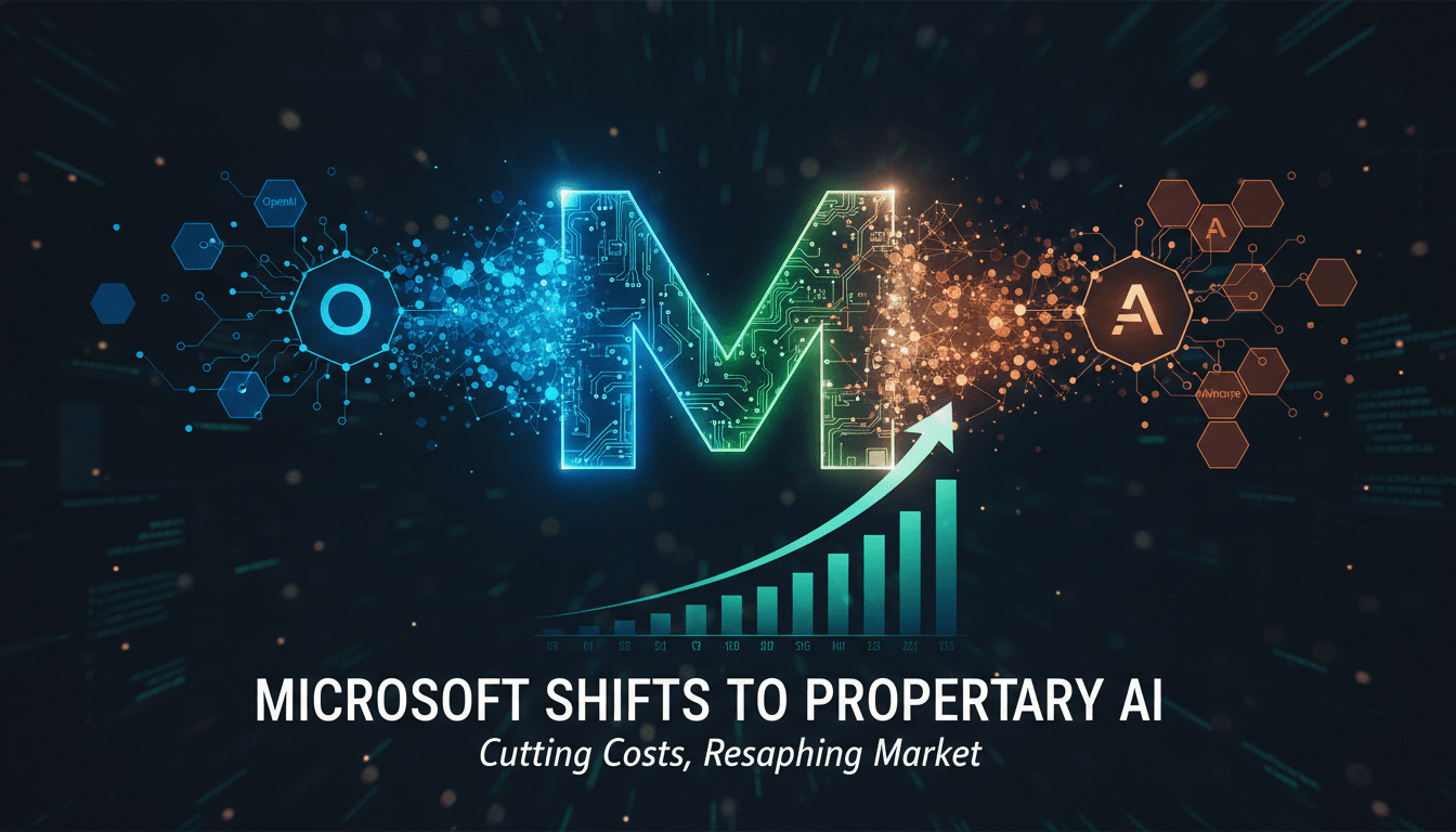 Microsoft logo with AI technology graphics
