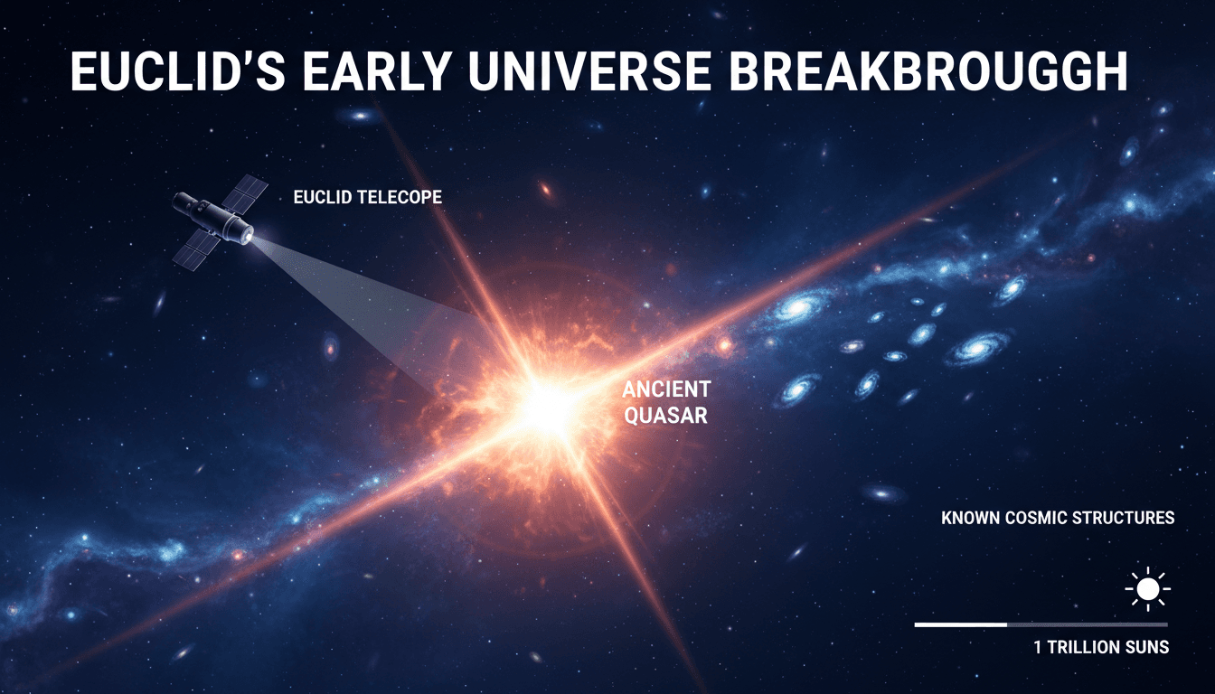 Illustration of ancient quasars discovered by the Euclid telescope.