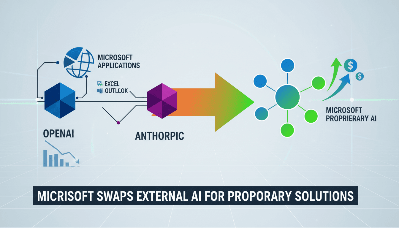 Microsoft logo with AI technology graphics