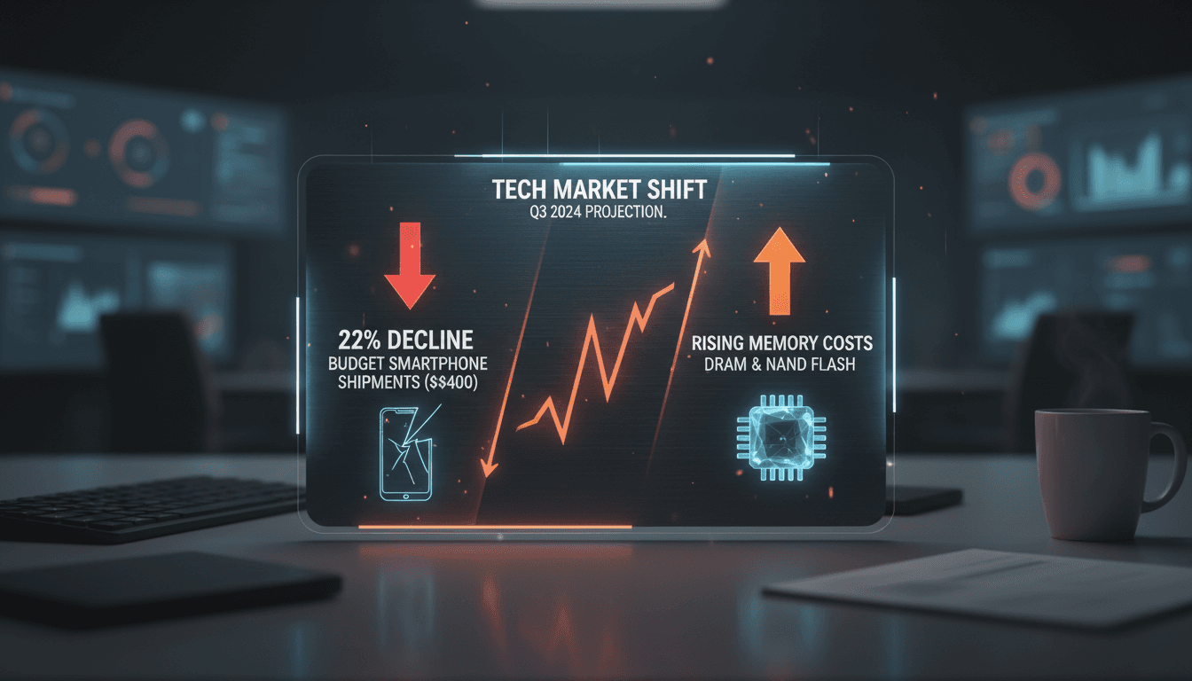 Graph showing the decline in budget smartphone shipments due to rising memory prices.