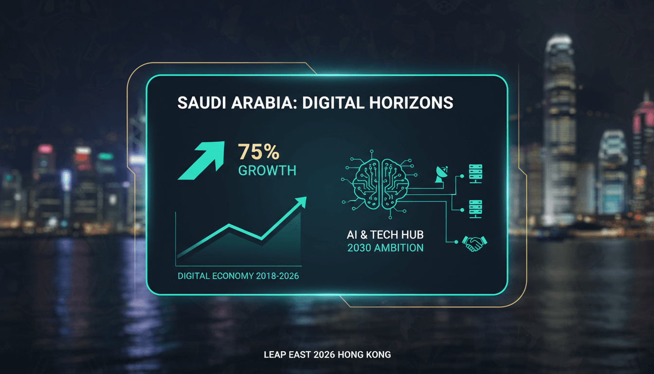Saudi Arabia's participation in LEAP East 2026 conference promoting technology and investment opportunities.