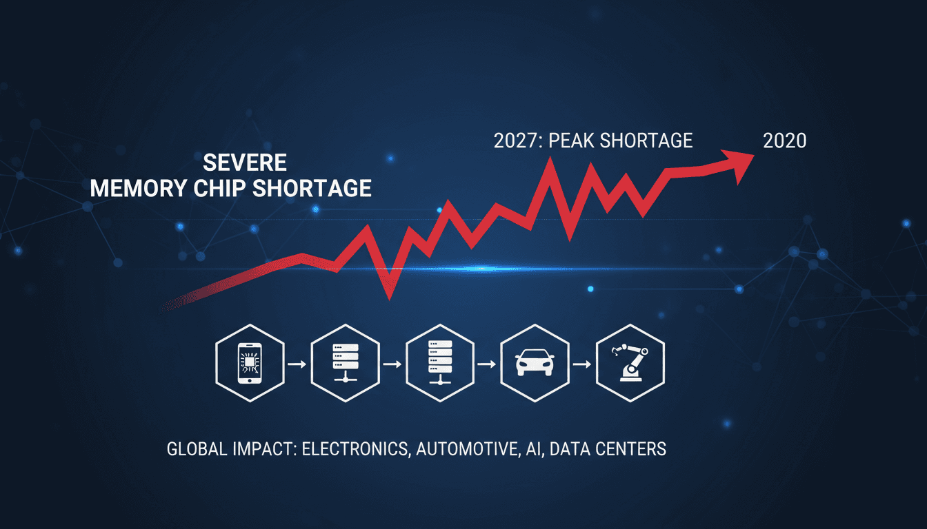Graphical representation of the projected memory chip shortage timeline and its industry impacts.