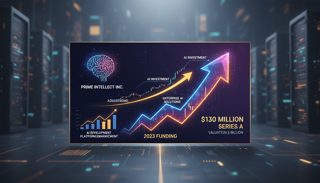 Prime Intellect Inc. logo with a backdrop of AI technology graphics.