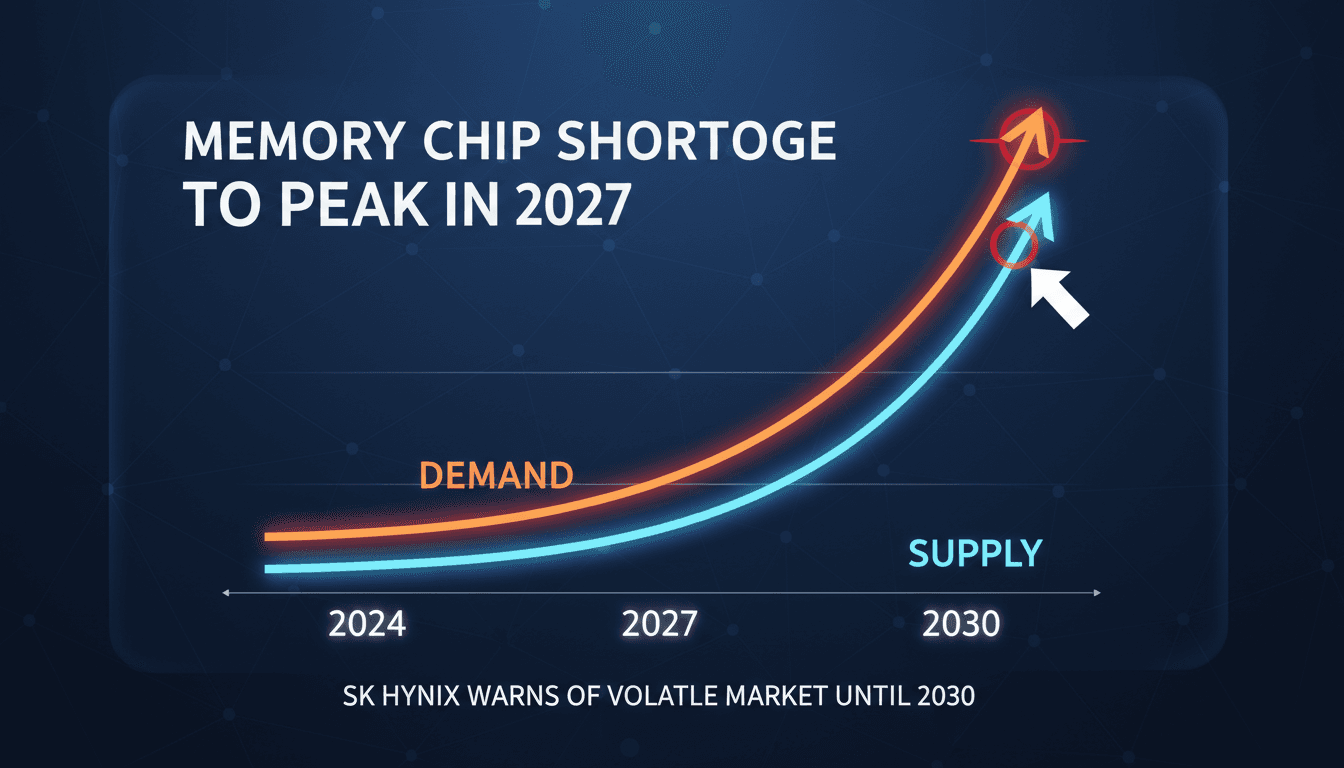 Graph showing projected memory chip demand and supply trends through 2030.