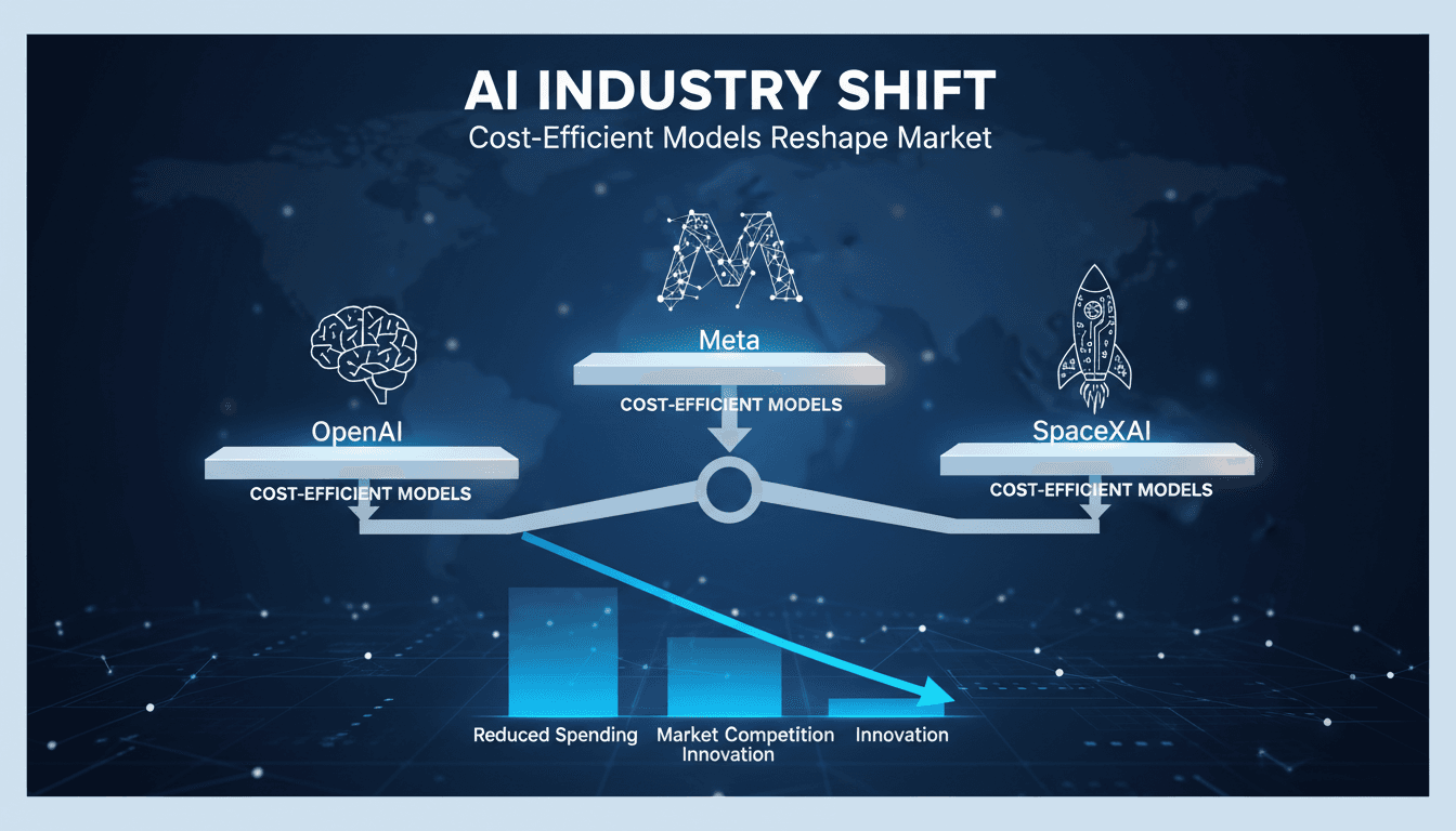 OpenAI, Meta, and SpaceXAI logos with a cost efficiency theme
