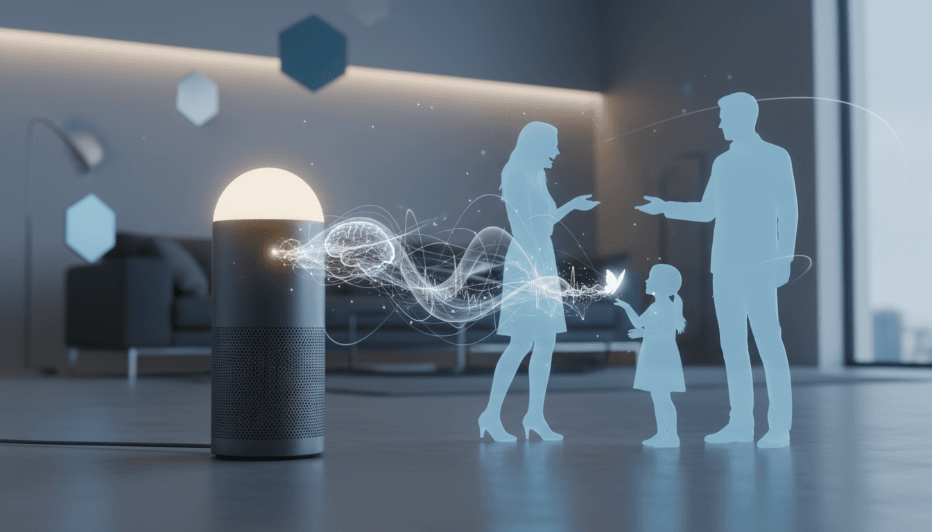 OpenAI's first smart speaker concept showcasing AI interaction features.