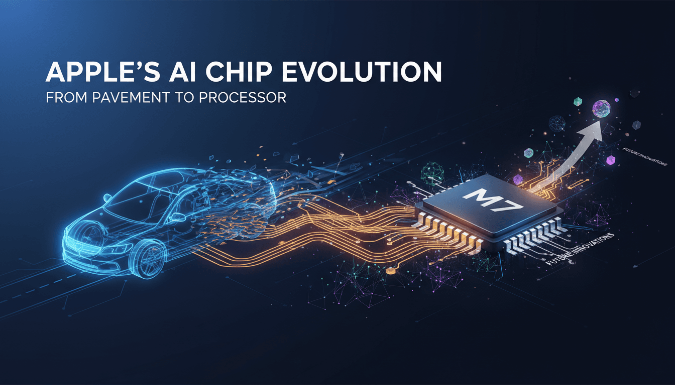 Apple logo with a futuristic AI chip design background