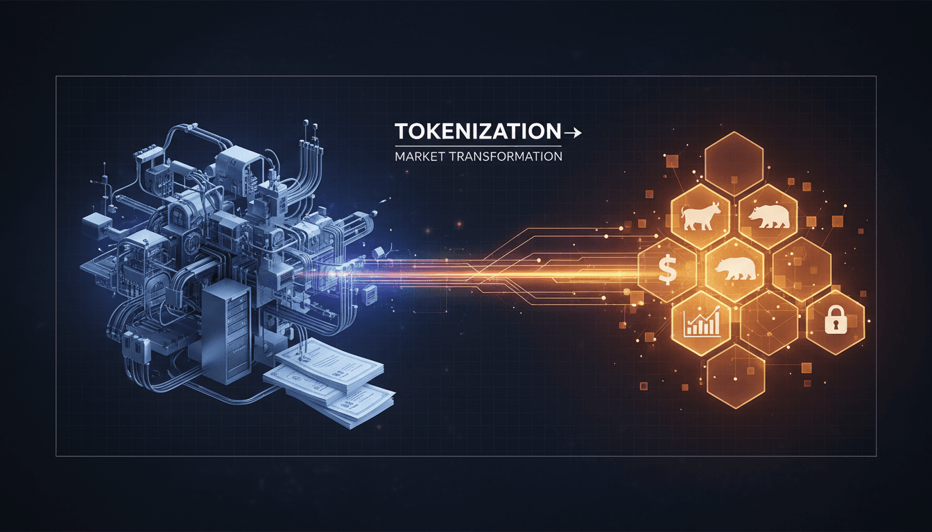 DTCC logo with a digital representation of tokenized securities