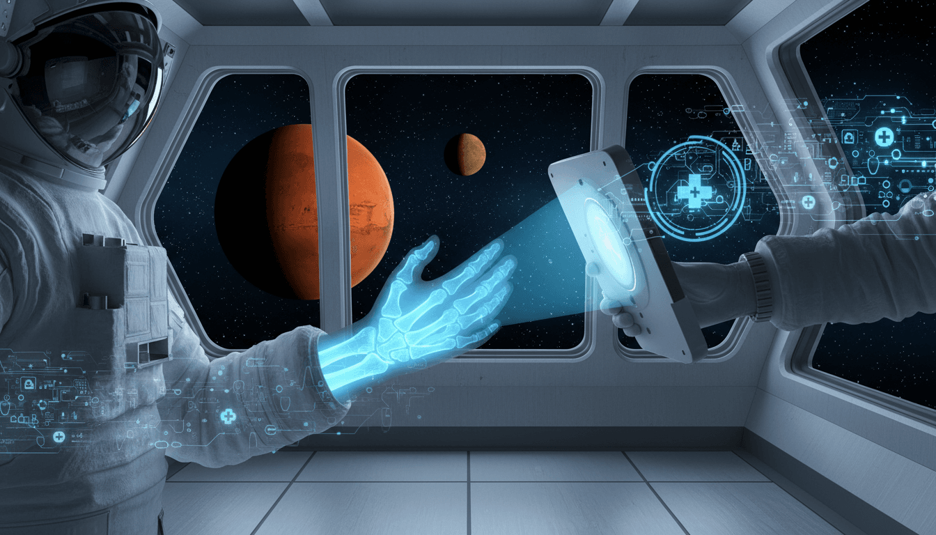 Astronaut conducting X-ray scans in space aboard a SpaceX mission.
