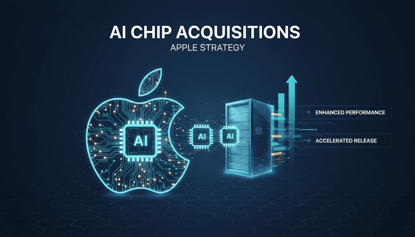 Apple logo with AI chip graphics representing technology innovation