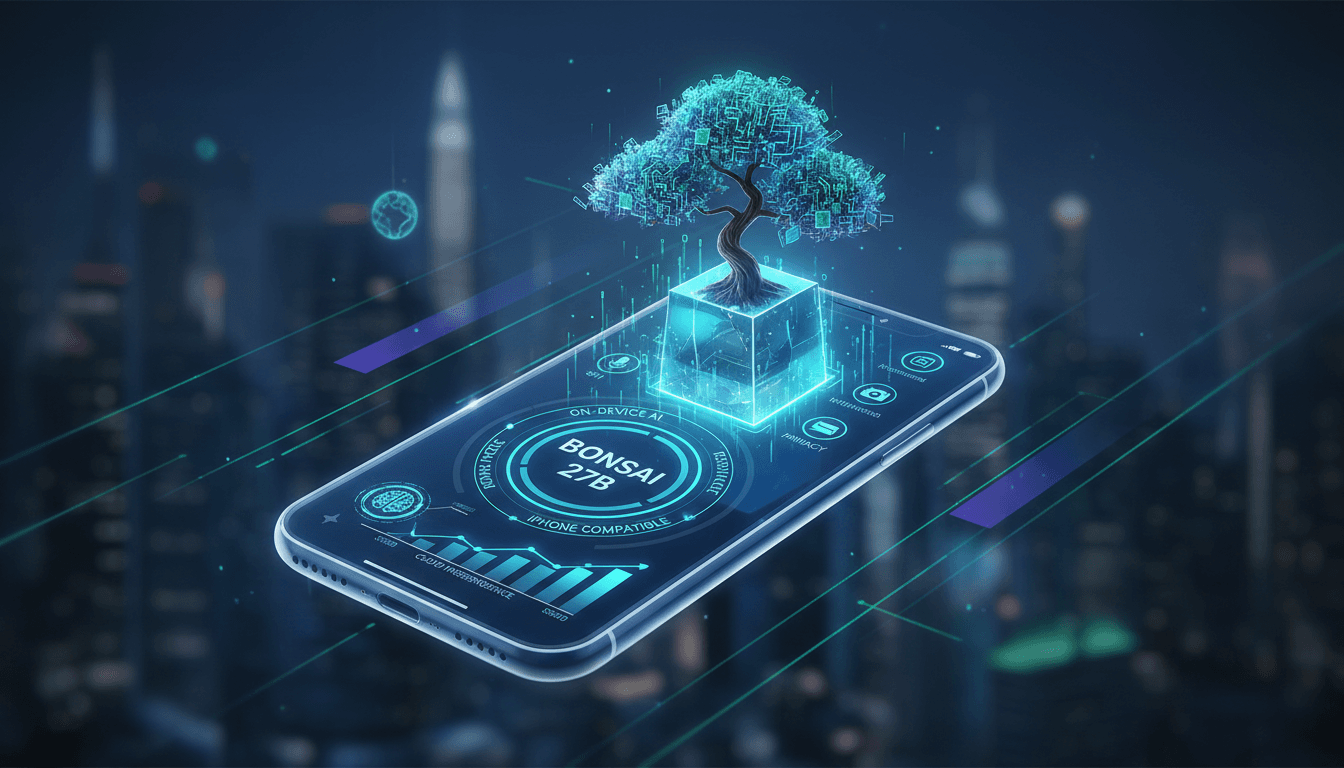 PrismML's Bonsai 27B AI model showcased on a smartphone.