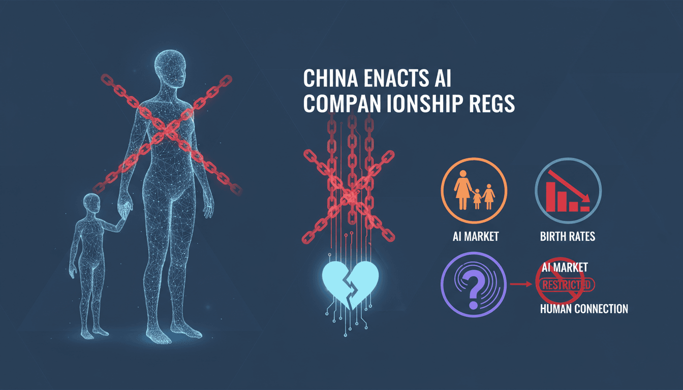 Illustration of companionship chatbots and emotional health regulations in China.