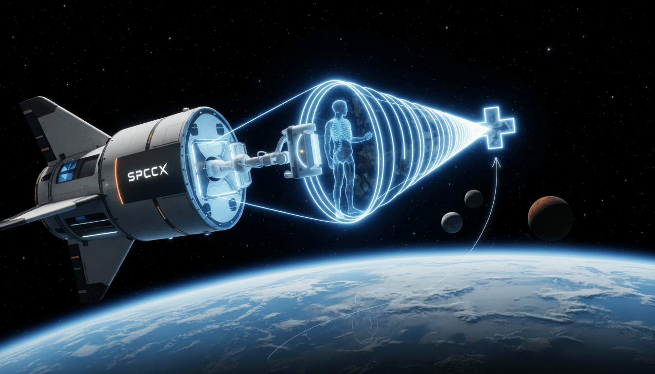 Astronauts conducting X-ray scans in space during a SpaceX mission.