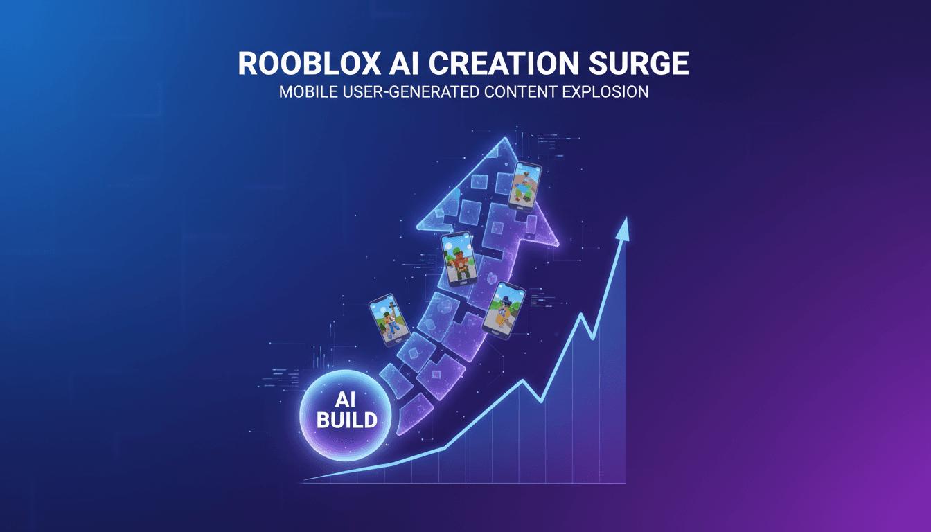 Roblox mobile app showcasing the new AI game creation feature.