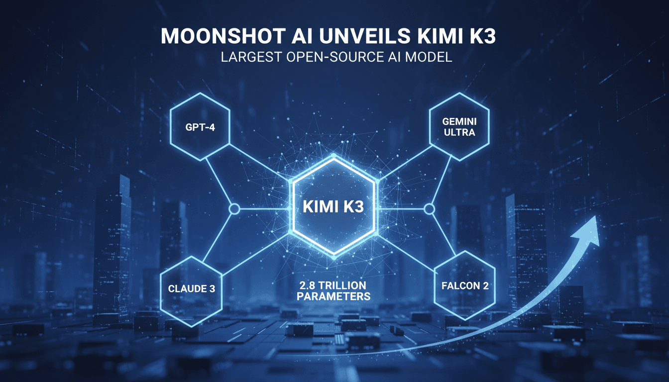 Kimi K3, the largest open-source AI model, launched by Moonshot AI.