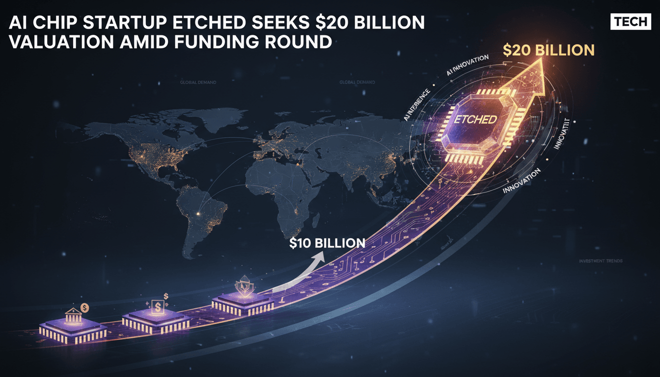 Etched AI chip startup logo with a futuristic background