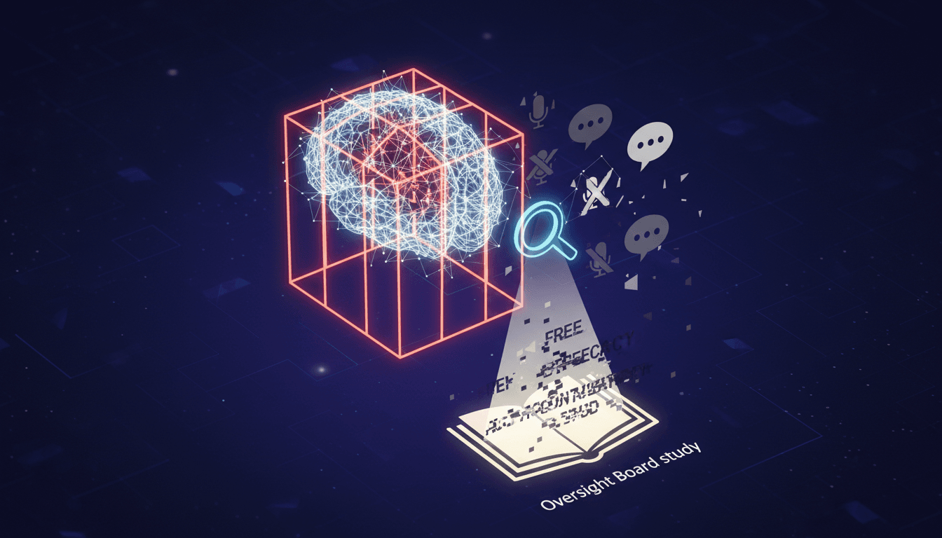 Illustration of AI models influencing political discourse and free expression.