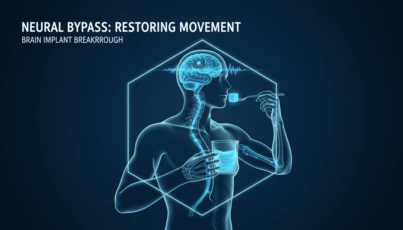 Keith Thomas demonstrating regained movement with a brain implant.