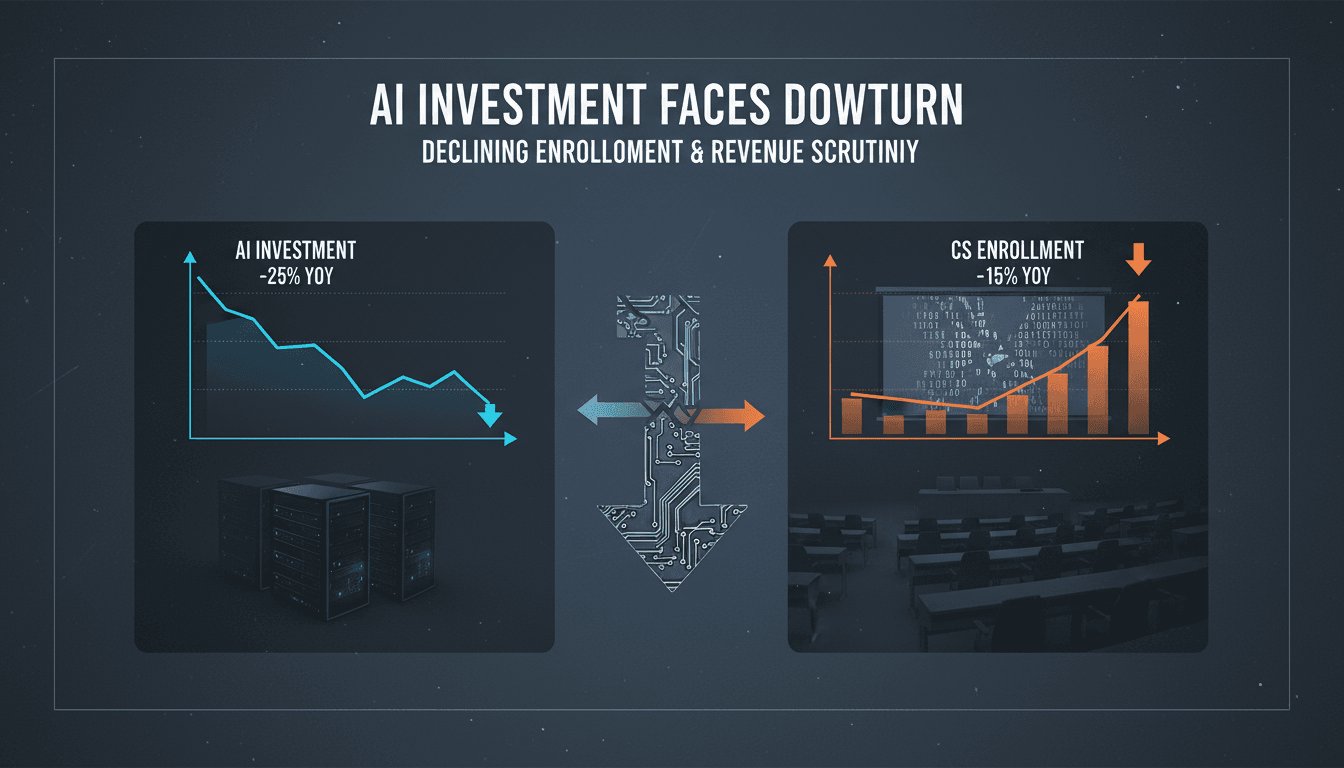 Graph showing the decline in computer science enrollment alongside AI investment trends.
