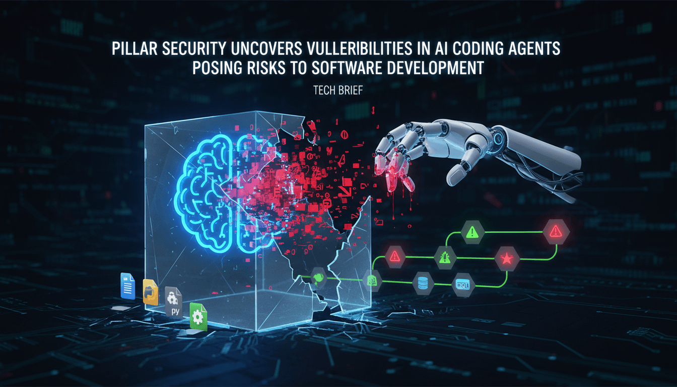 Illustration of AI coding agents and security vulnerabilities in software development.