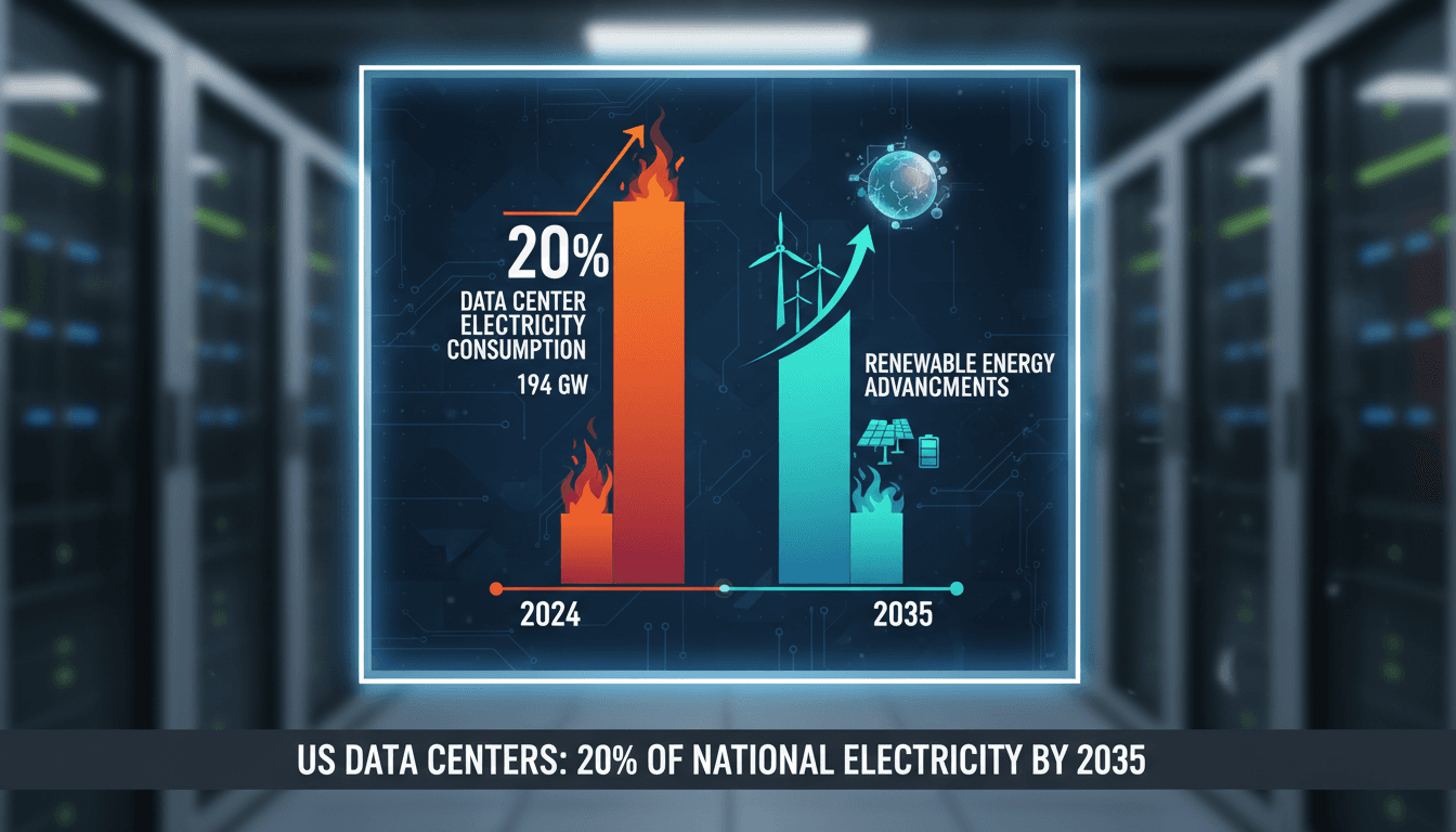 Graph showing projected electricity consumption by US data centers by 2035.