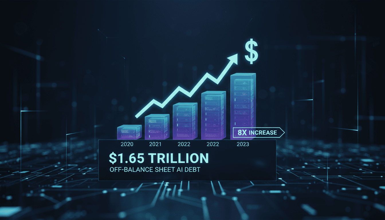 Illustration of U.S. tech companies concealing AI-related debt.