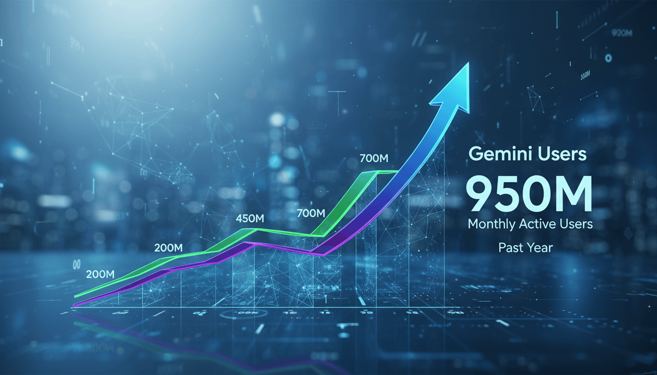 Growth chart of Gemini's monthly active users reaching 950 million