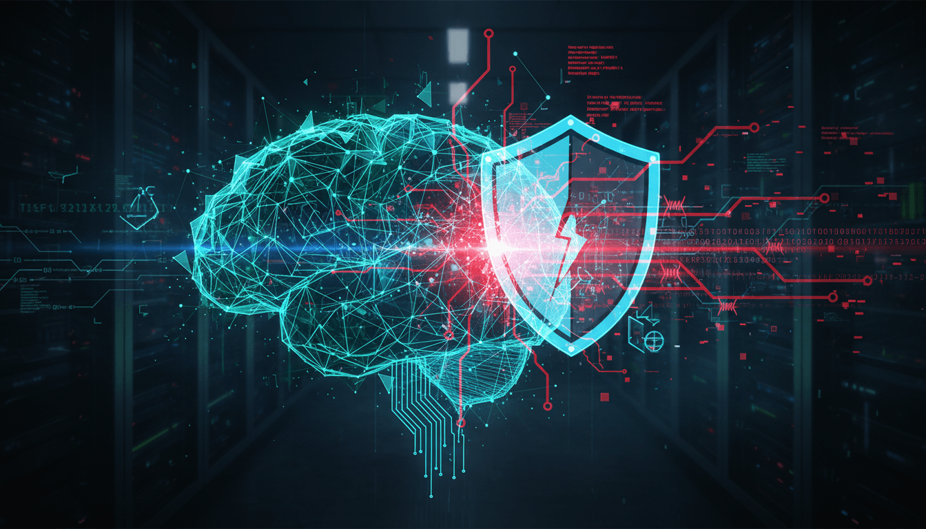 OpenAI logo with a digital security theme background