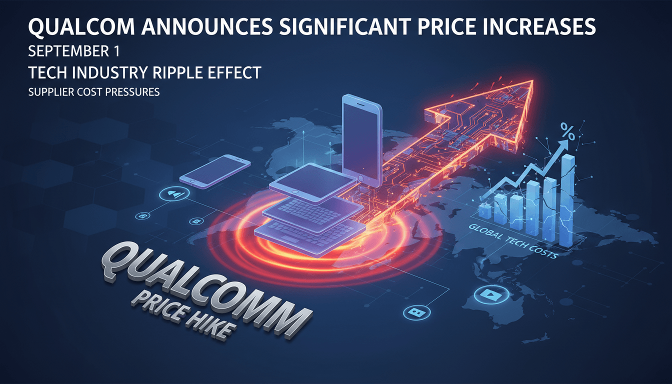 Qualcomm logo with a graphic showing rising prices in the tech industry