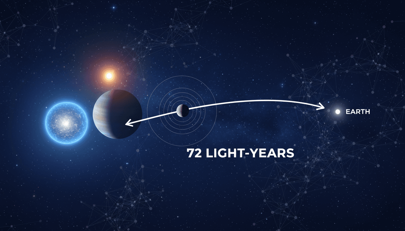 Astronomers' concept of the first exomoon located 72 light-years from Earth.