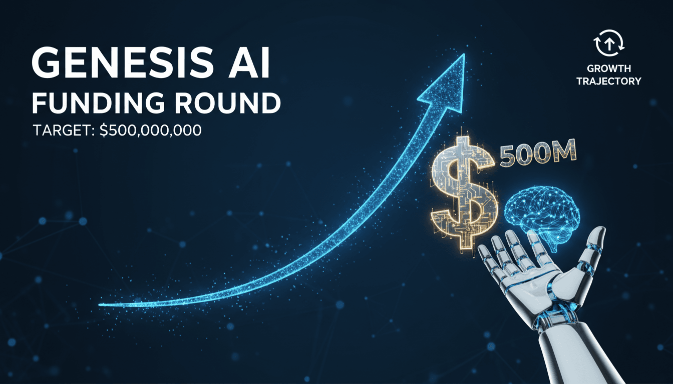 Genesis AI logo with a futuristic robotics background