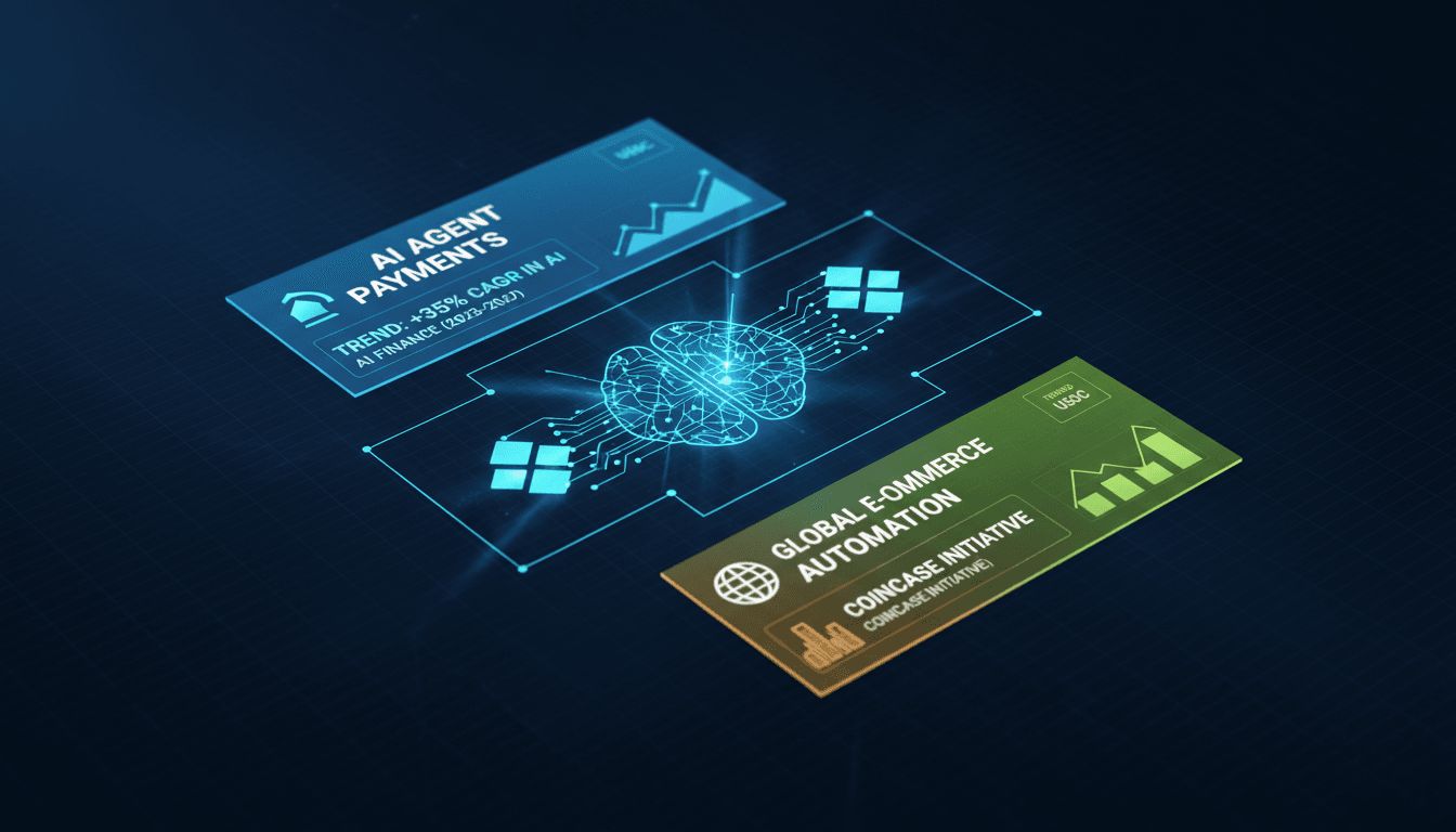 Coinbase logo with AI payment integration concept
