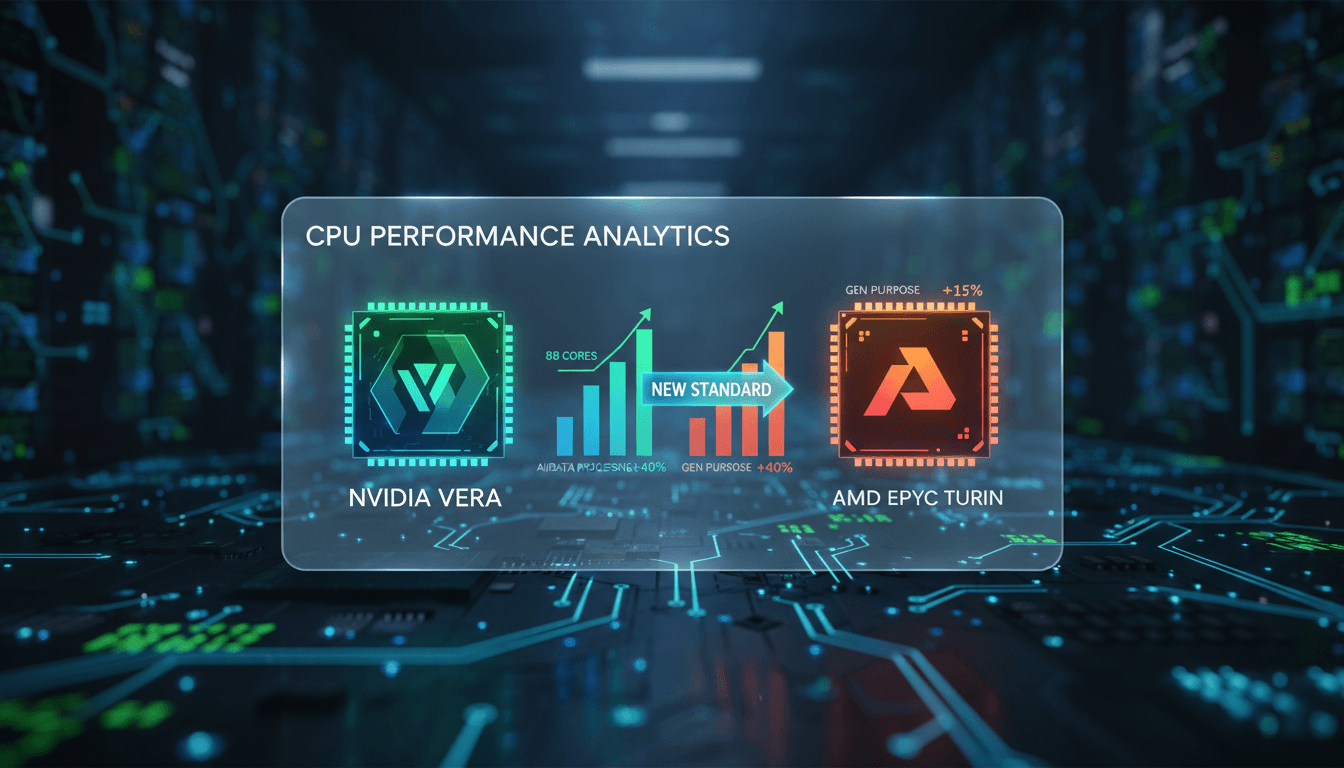Nvidia's Vera CPU showcasing its custom Olympus cores and performance capabilities.