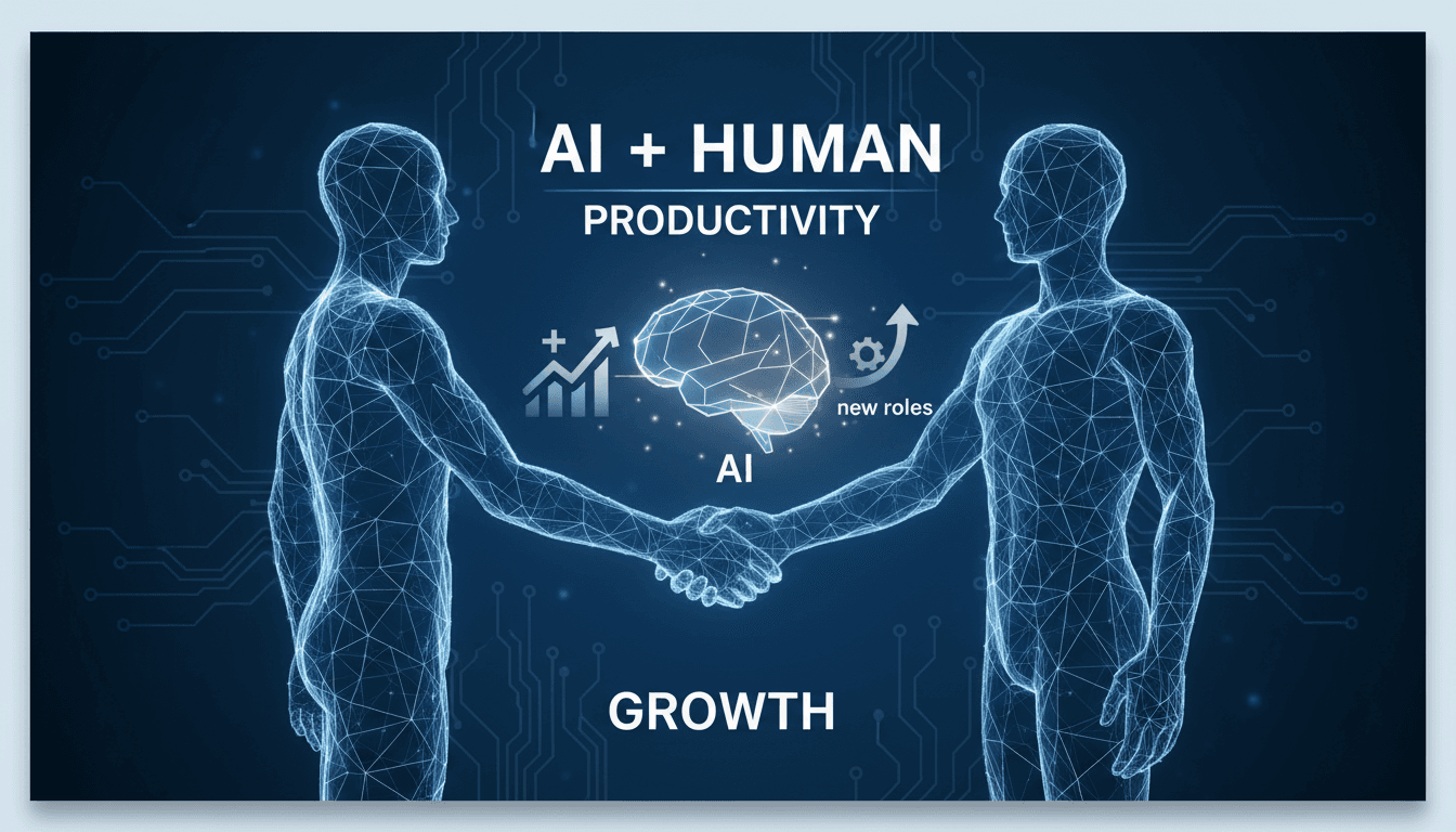 Illustration of AI enhancing workplace productivity without job losses