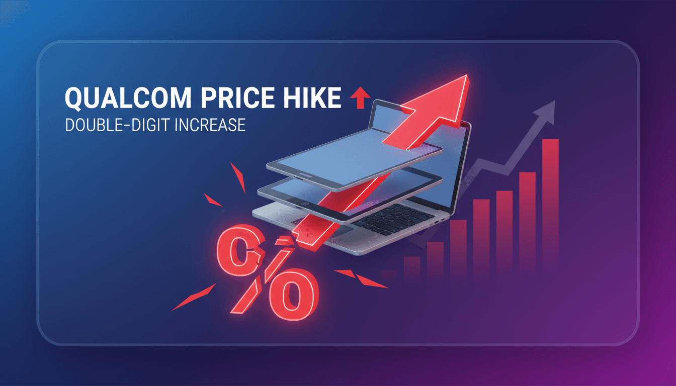 Qualcomm logo with a graphic showing rising prices in the tech industry