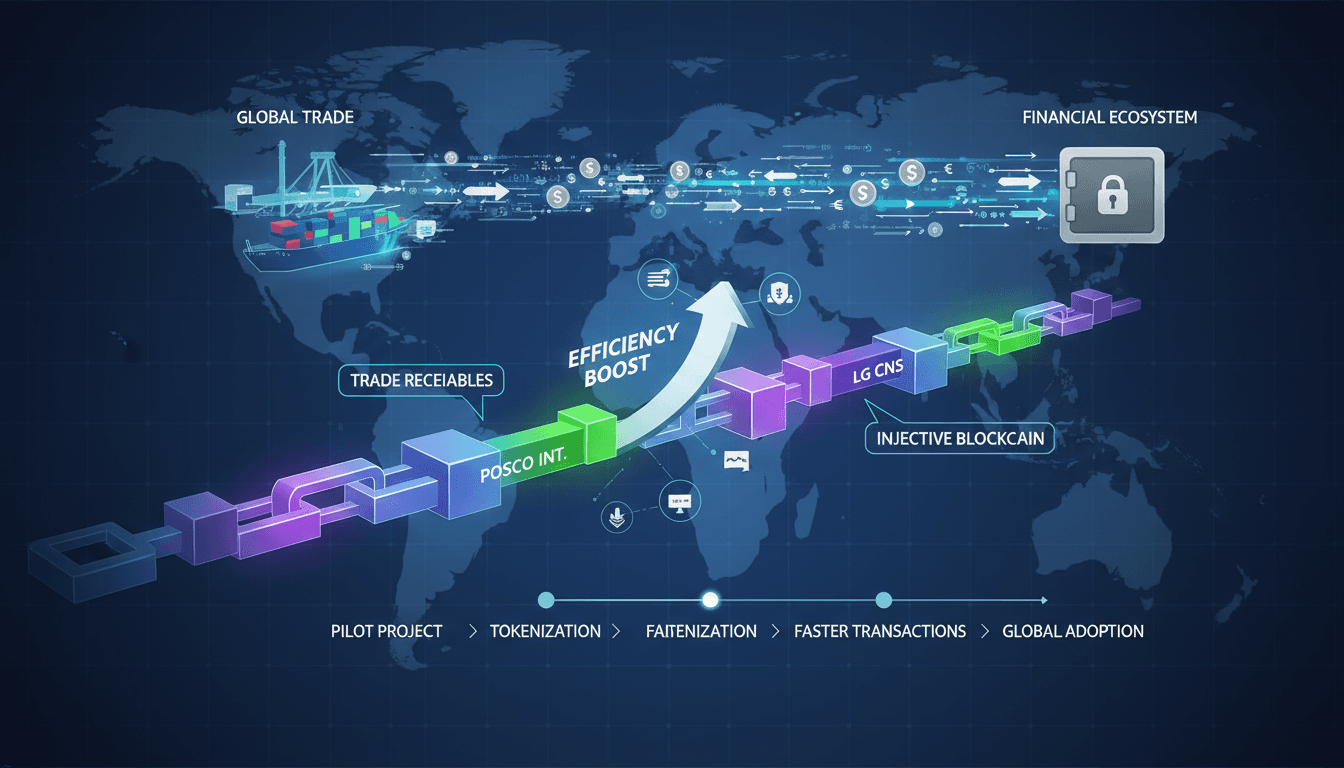 Illustration of blockchain technology in trade receivables management.