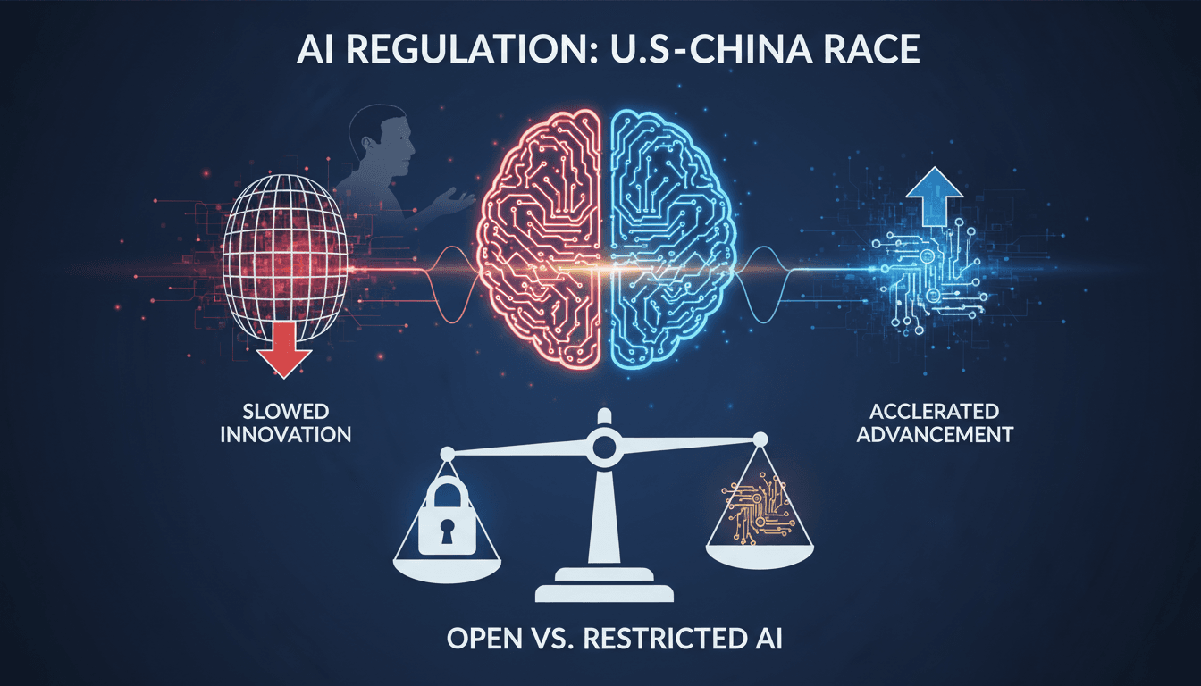 Mark Zuckerberg speaking about AI policy and innovation.