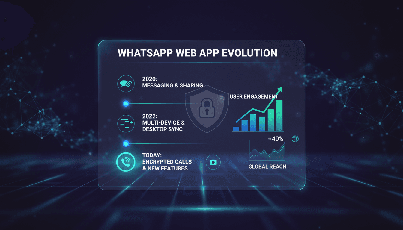 WhatsApp web app interface showcasing new features and encrypted calls