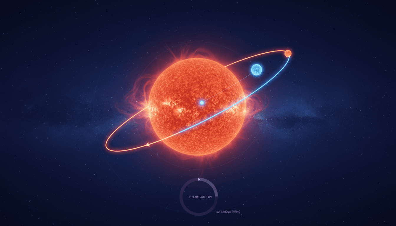 Illustration of Betelgeuse and its companion star in a binary system.