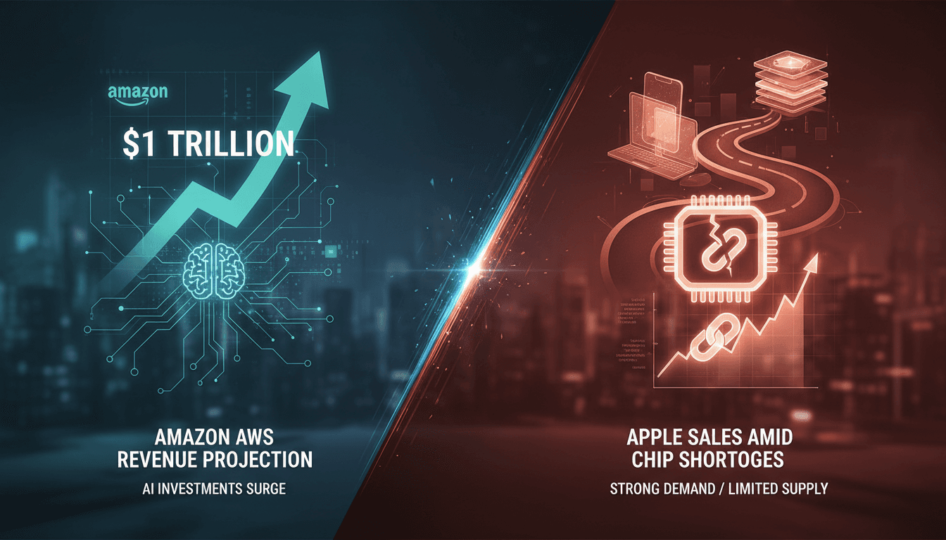 Graph comparing Amazon's AWS revenue potential with Apple's product sales amid chip shortages.